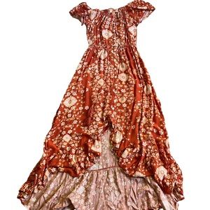 Anthro Abel the Label off shoulder floral button front high low maxi dress XS